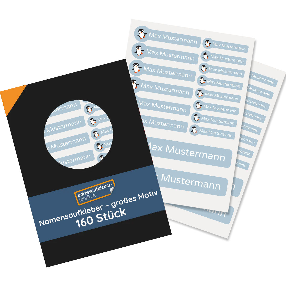 Namensaufkleber für Kinder mit großem Motiv, 160 Stück, Set