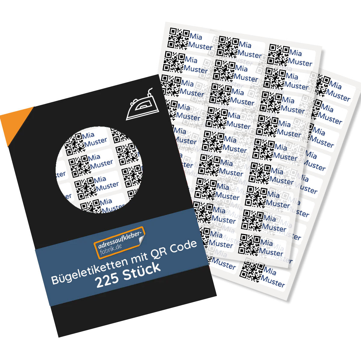 225 Stück Bügeletiketten mit QR Code 30x13 mm - adressaufkleber-fabrik.de
