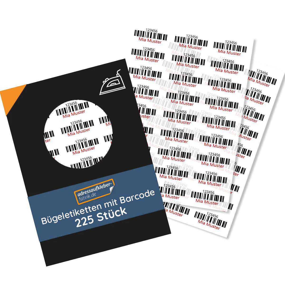 225 Stück Bügeletiketten mit Barcode 30x13 mm - adressaufkleber-fabrik.de