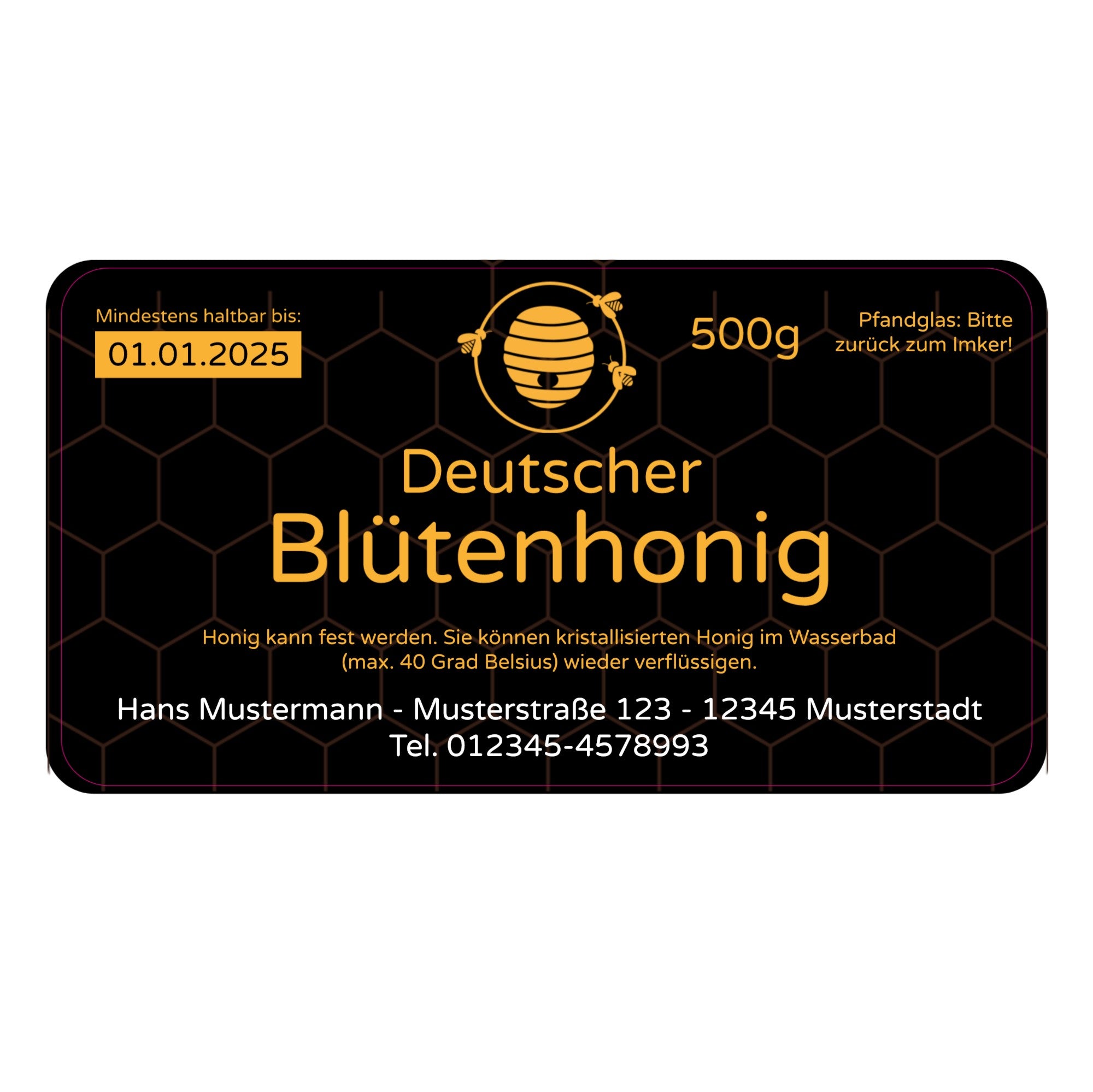 Personalisierte Honig Etiketten  (für 500g Glas) 120x65 mm 50 Stück - adressaufkleber-fabrik.de
