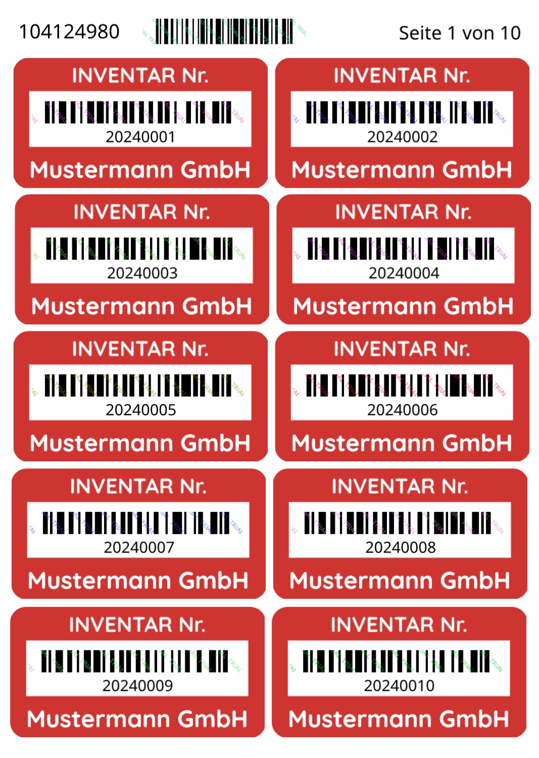 Seriennummern / Inventar Etiketten 100 Stück 48x24 mm mit fortlaufender Nummer - adressaufkleber-fabrik.de