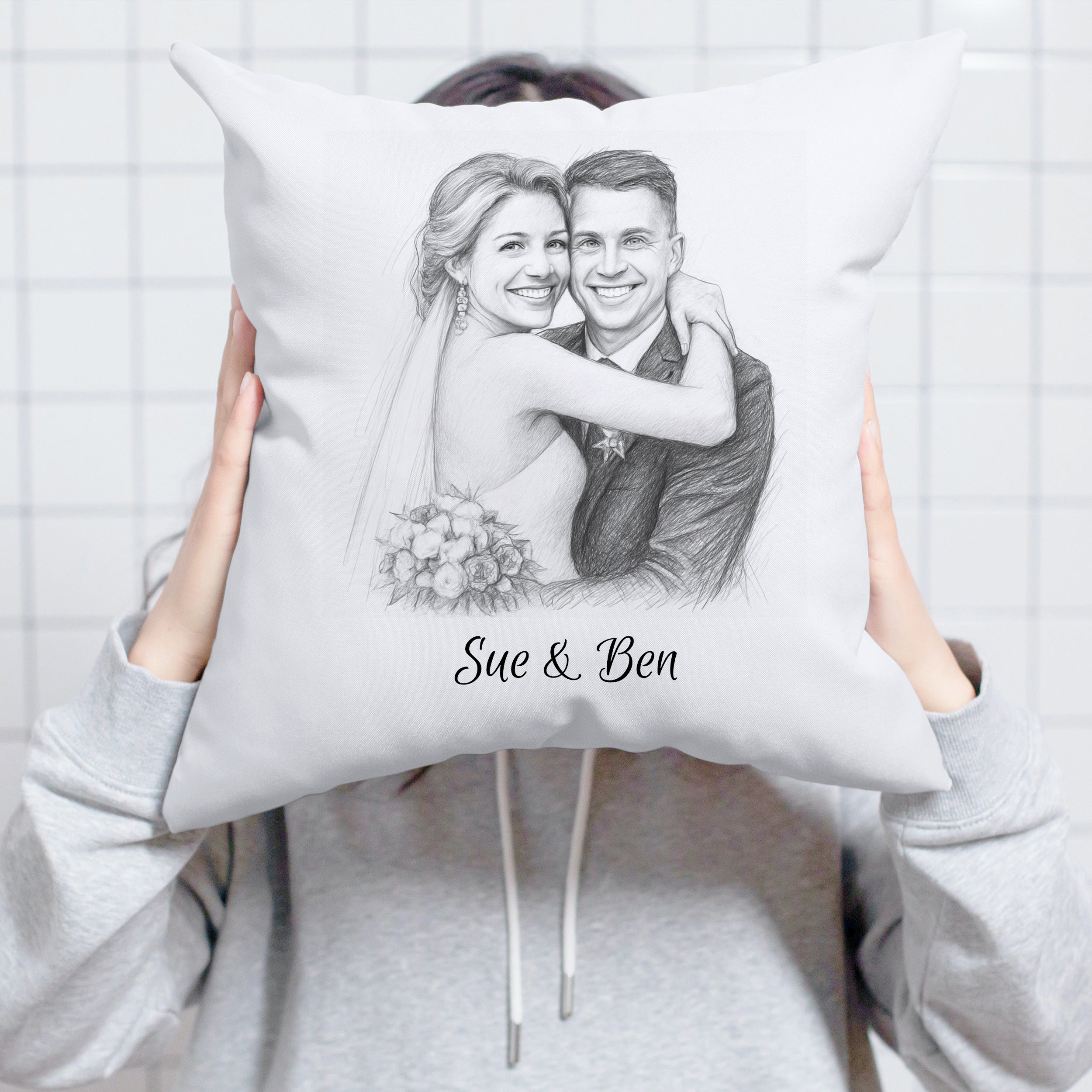 Kissenbezug mit Bleistiftzeichnung & Individualisierung