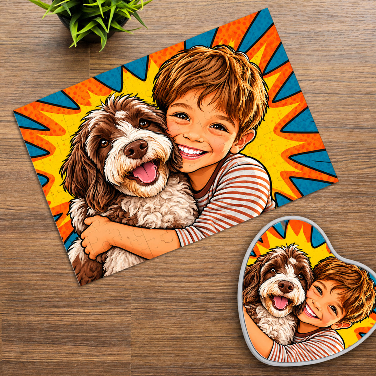 Puzzle mit Karikatur und Individualisierung (inkl. Herzdose – 96 Teile)