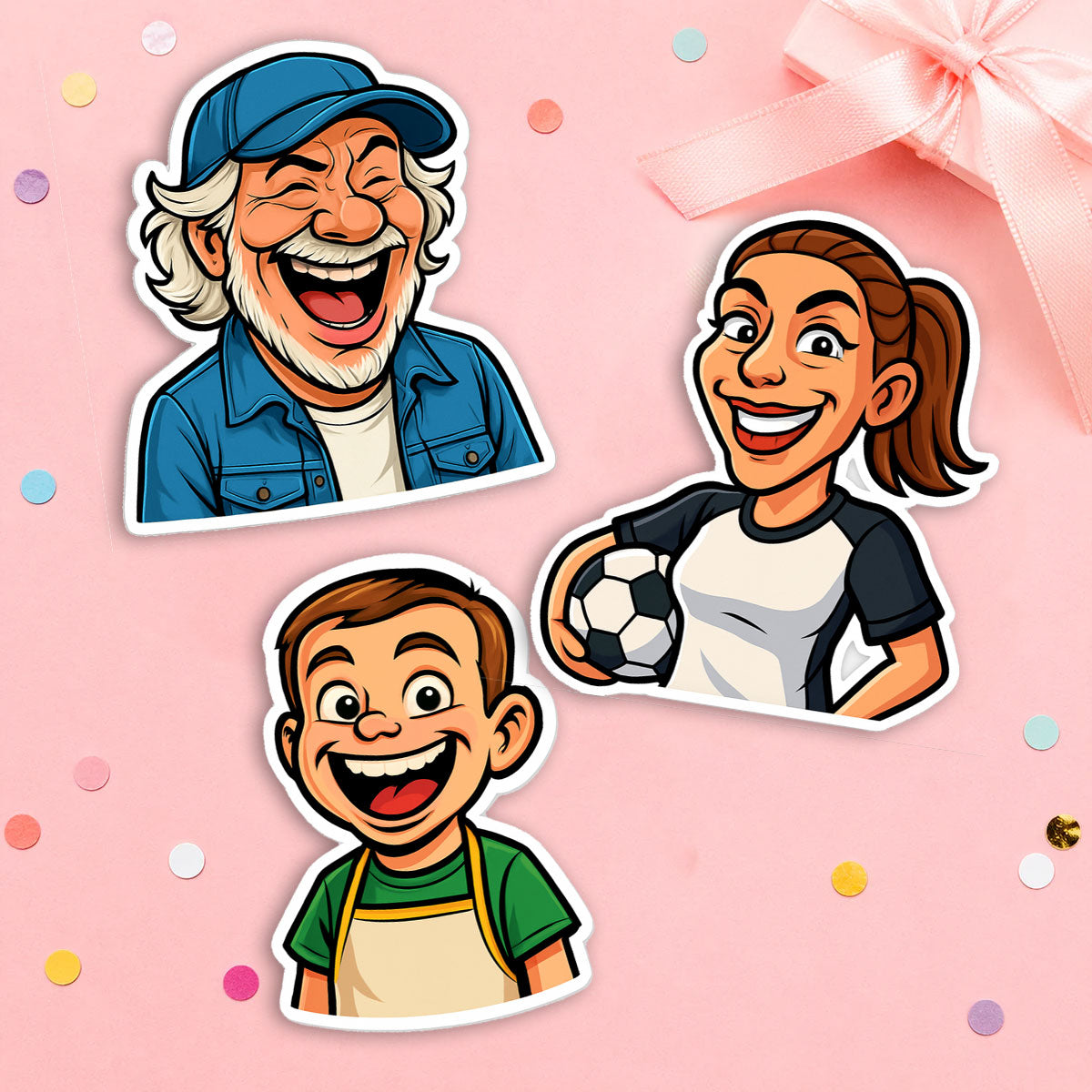 Karikatur-Sticker nach Foto – personalisierte Aufkleber konturgeschnitten