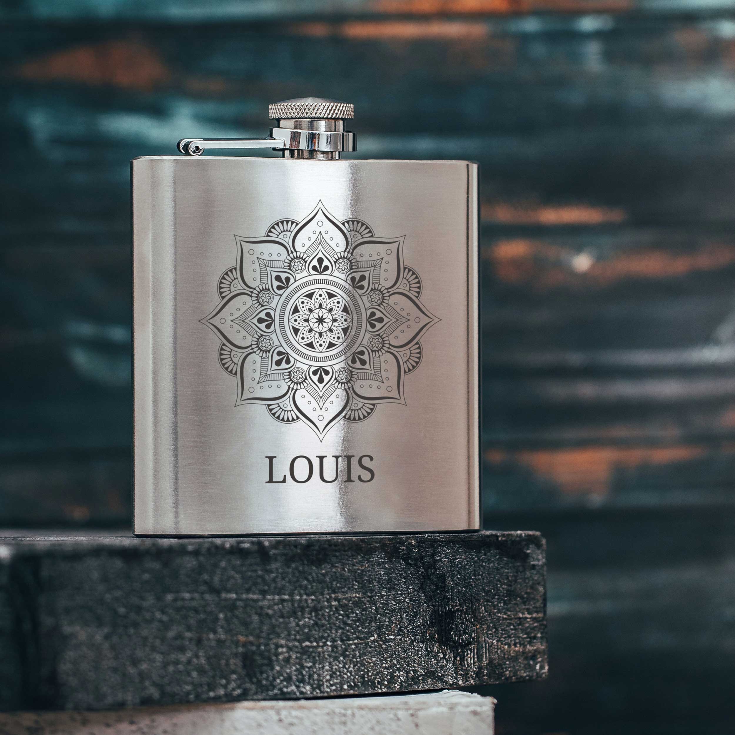 Flachmann aus Edelstahl 9,5 x 13,6 x 2 cm - adressaufkleber-fabrik.de