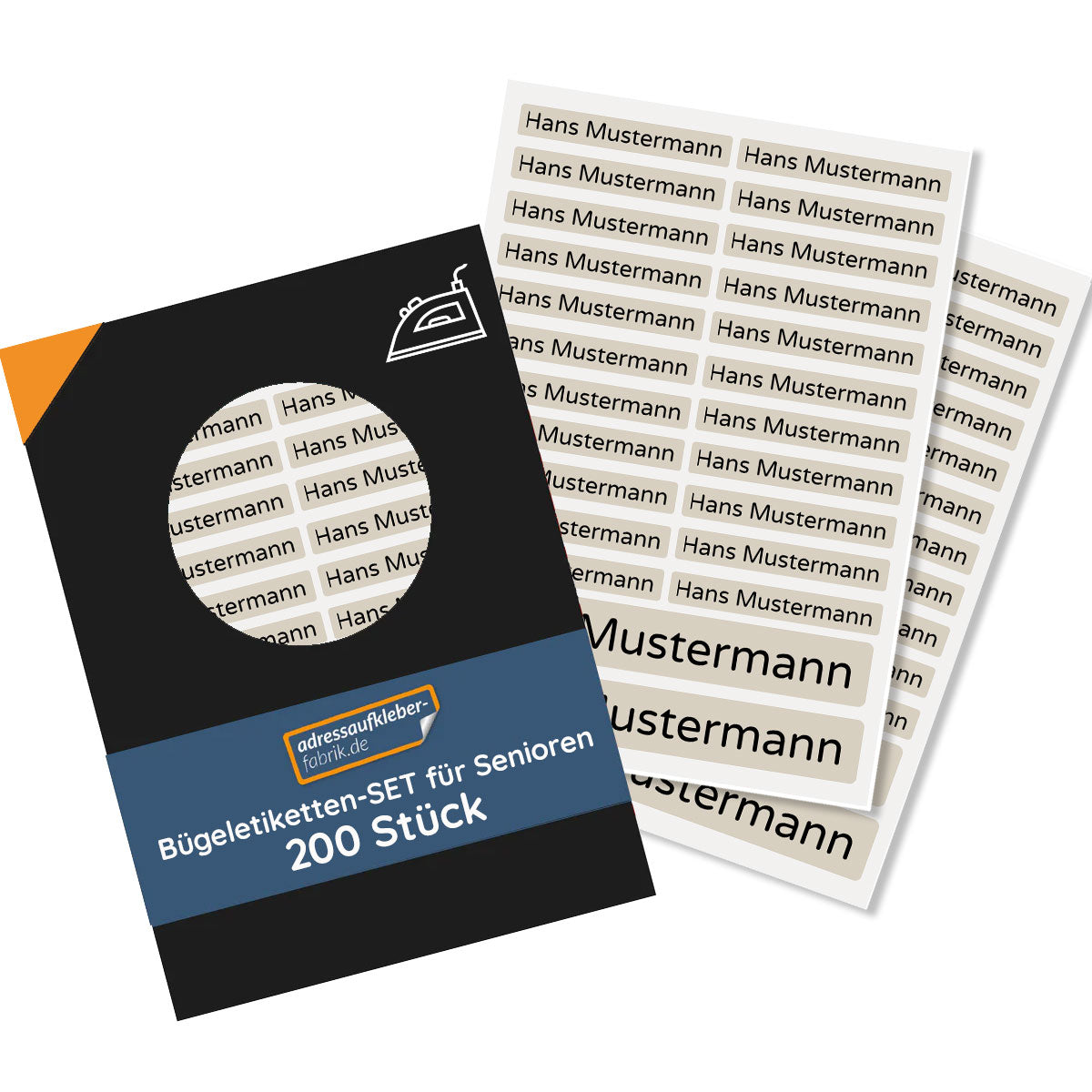 Bügeletiketten für Senioren (Set mit 200 Stück zum Aufbügeln) Altenheim Pflegeheim - adressaufkleber-fabrik.de