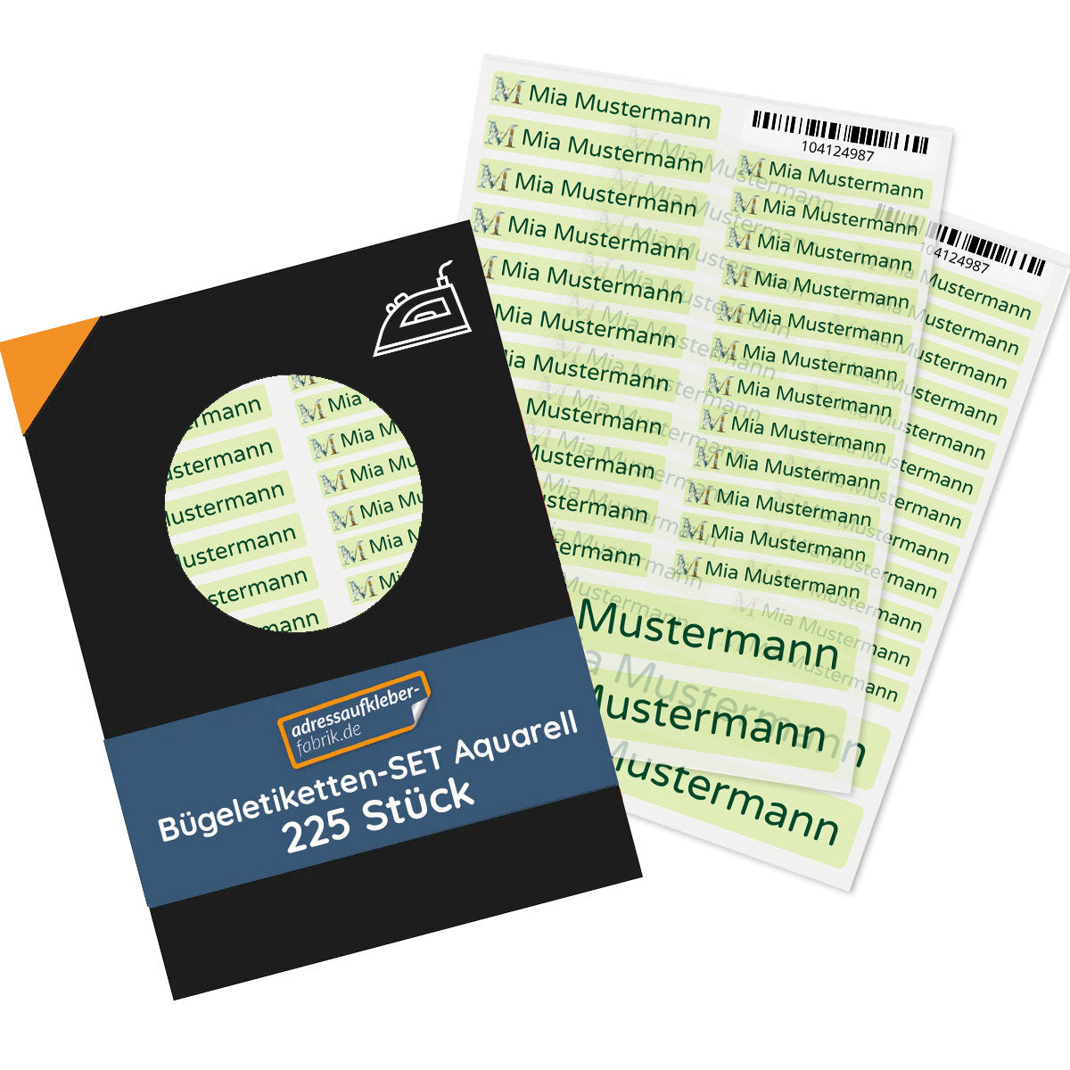 Bügeletiketten "Aquarell" & Individualisierung (Set mit 225 Stück zum Aufbügeln) - adressaufkleber-fabrik.de