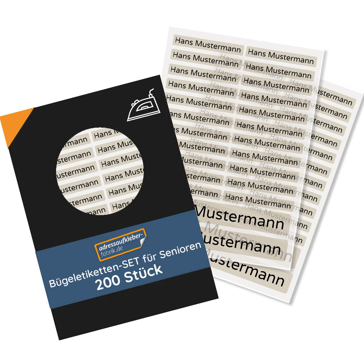 Bügeletiketten für Senioren (Set mit 200 Stück zum Aufbügeln) Altenheim Pflegeheim - adressaufkleber-fabrik.de