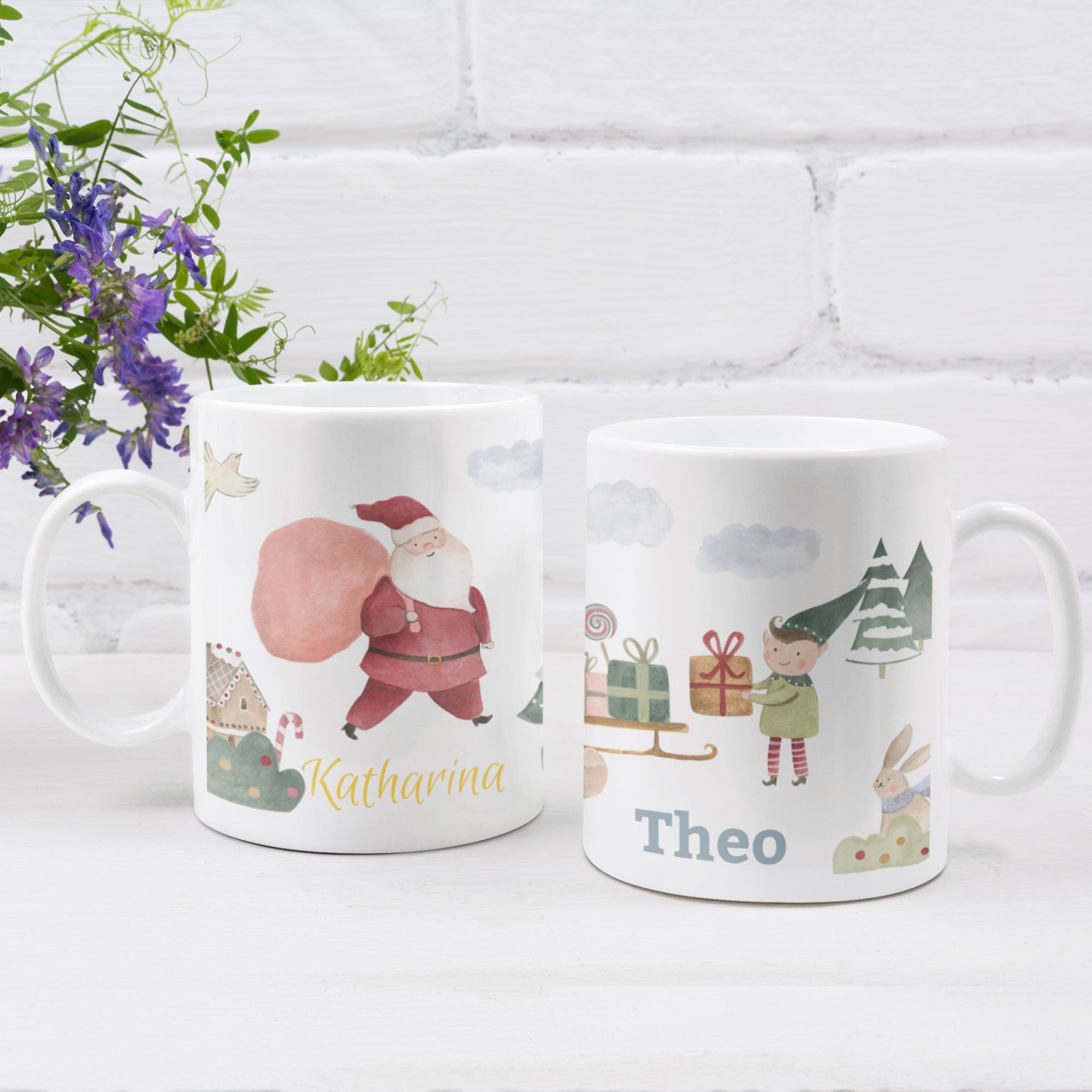 Personalisierte Kindertasse mit Namen – verschiedene Aquarell-Welten