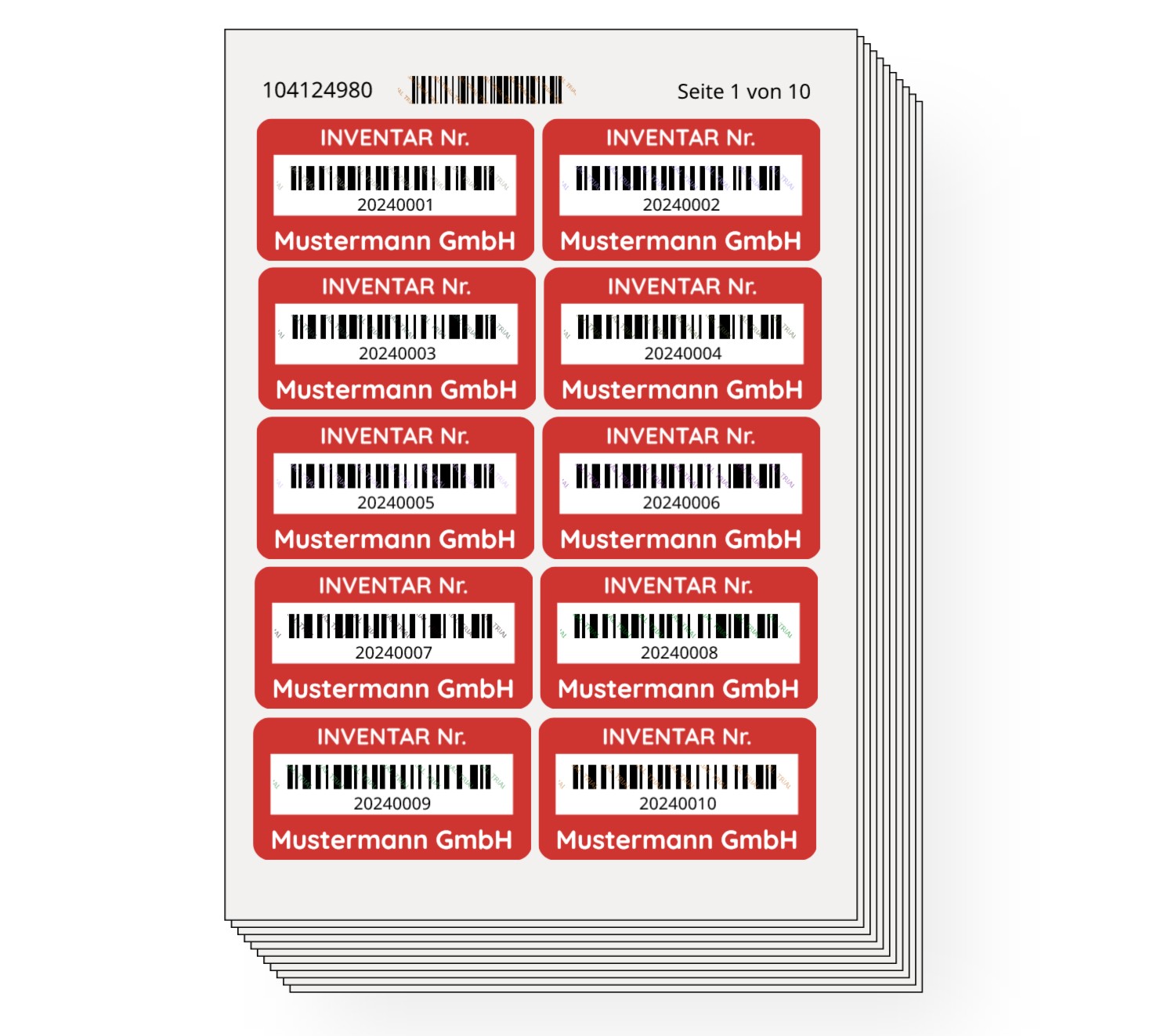Seriennummern / Inventar Etiketten 100 Stück 48x24 mm mit fortlaufender Nummer