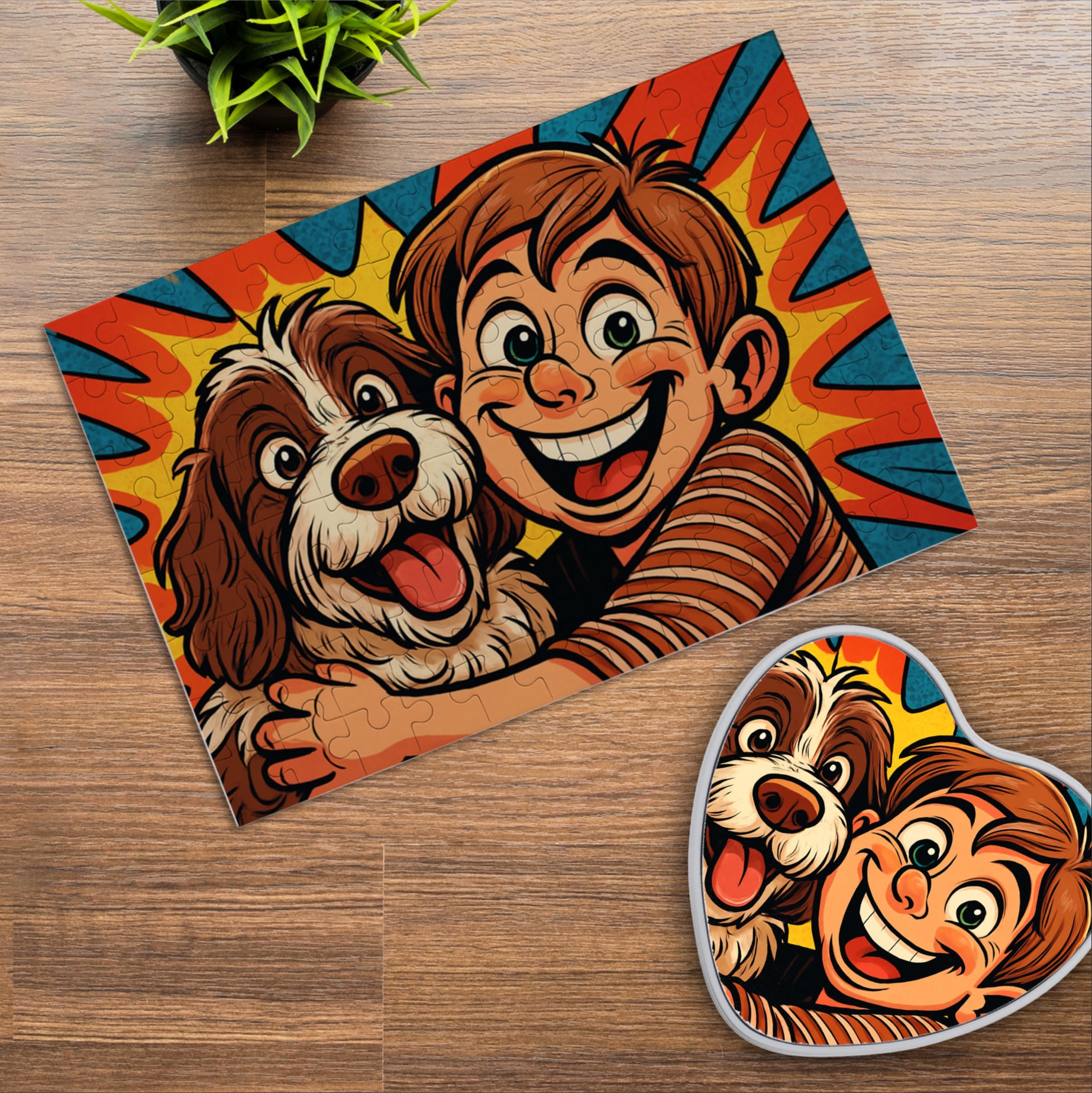 Puzzle mit Karikatur und Individualisierung (inkl. Herzdose – 96 Teile)