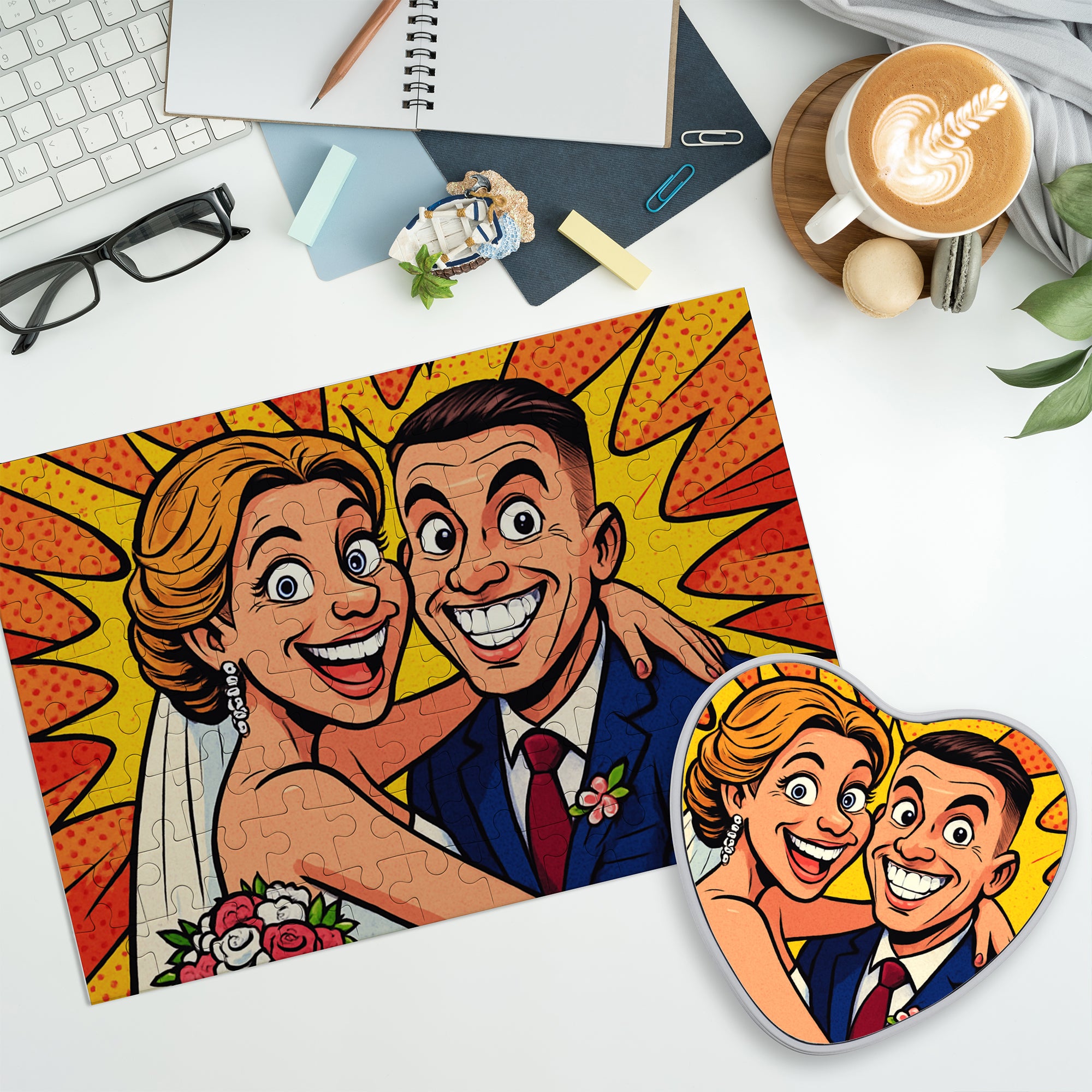 Puzzle mit Karikatur und Individualisierung (inkl. Herzdose – 96 Teile)