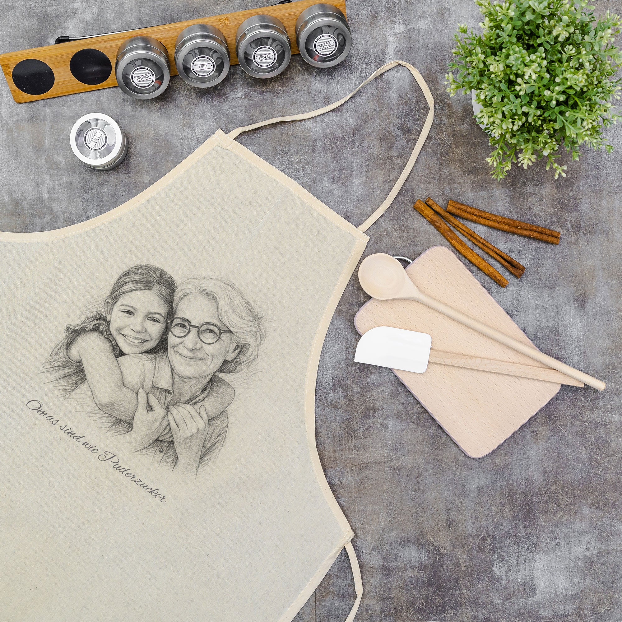 Personalisierte Schürze mit Namen & Karikatur