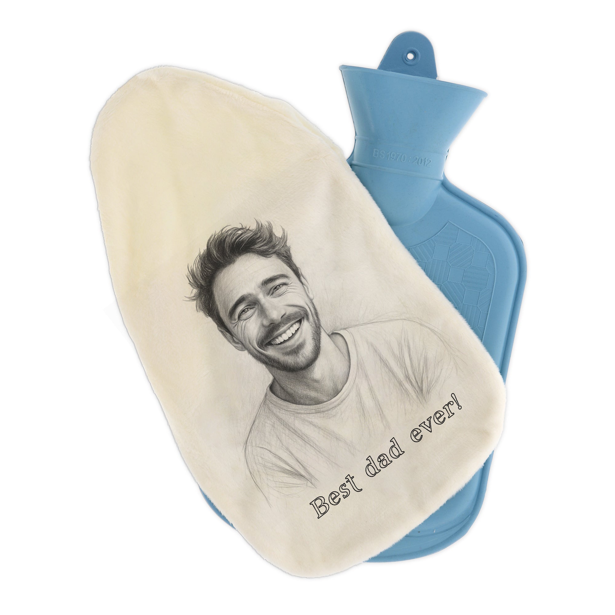 Wärmflasche mit Bleistiftzeichnung und Individualisierung
