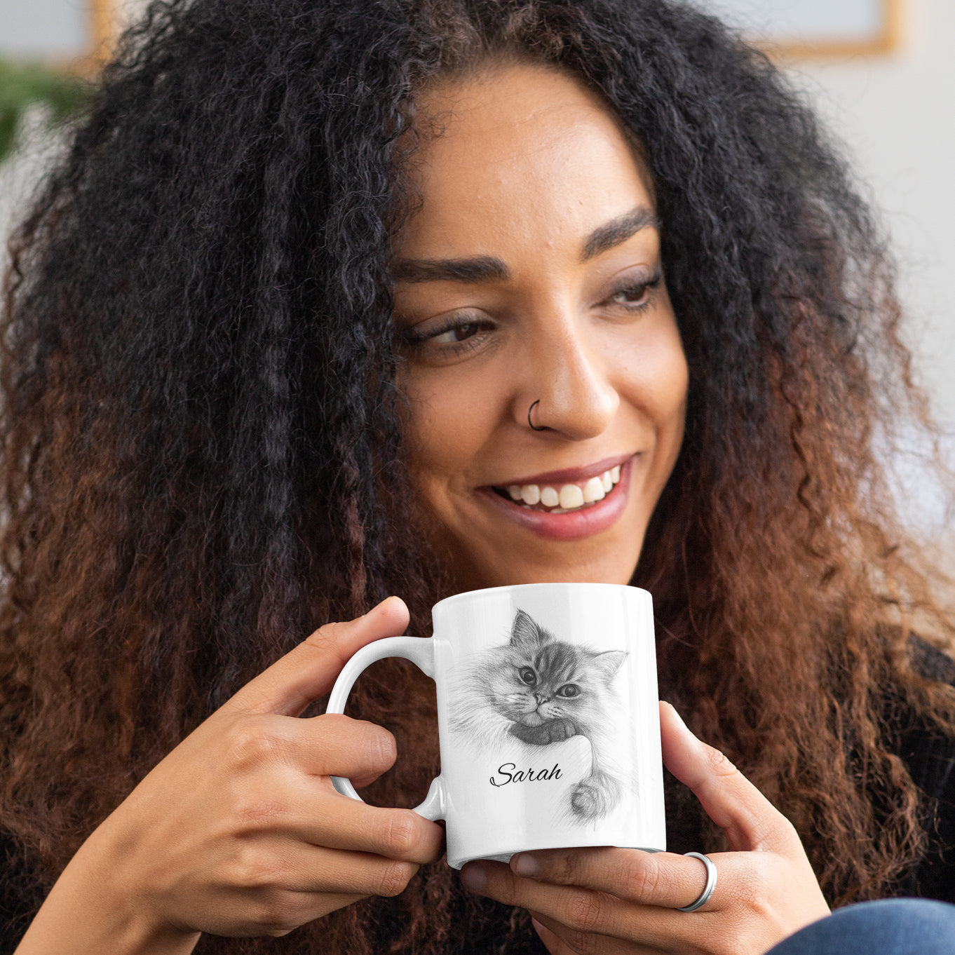 Personalisierte Keramiktasse mit Bleistiftzeichnung nach Ihrer Vorlage– bedruckte Tasse als Geschenkidee