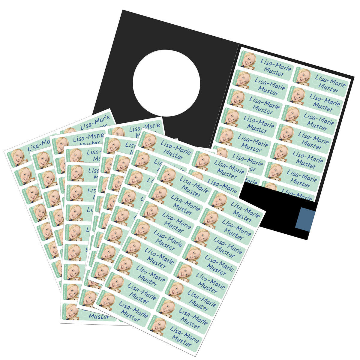 Namensaufkleber Kinder mit Foto | 160er Set mit KI-Portrait