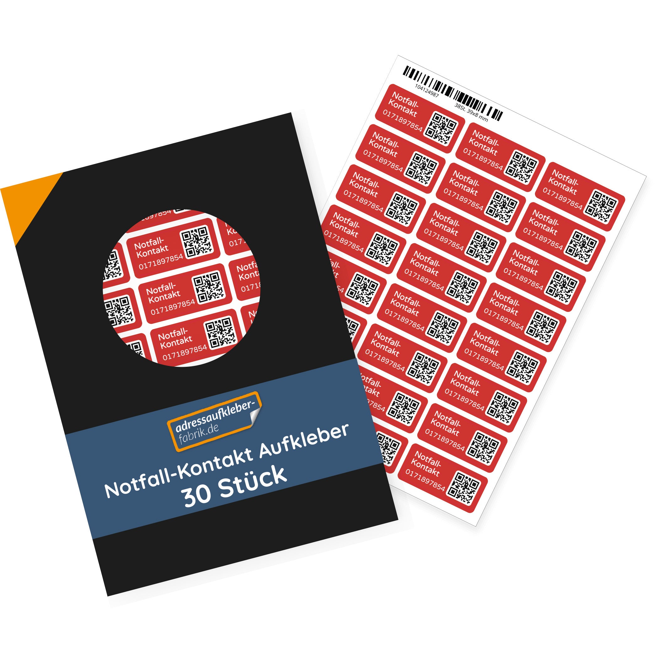 Notfallkontakt-Aufkleber mit Telefonnummer & QR-Code, stark haftend, 30x13mm