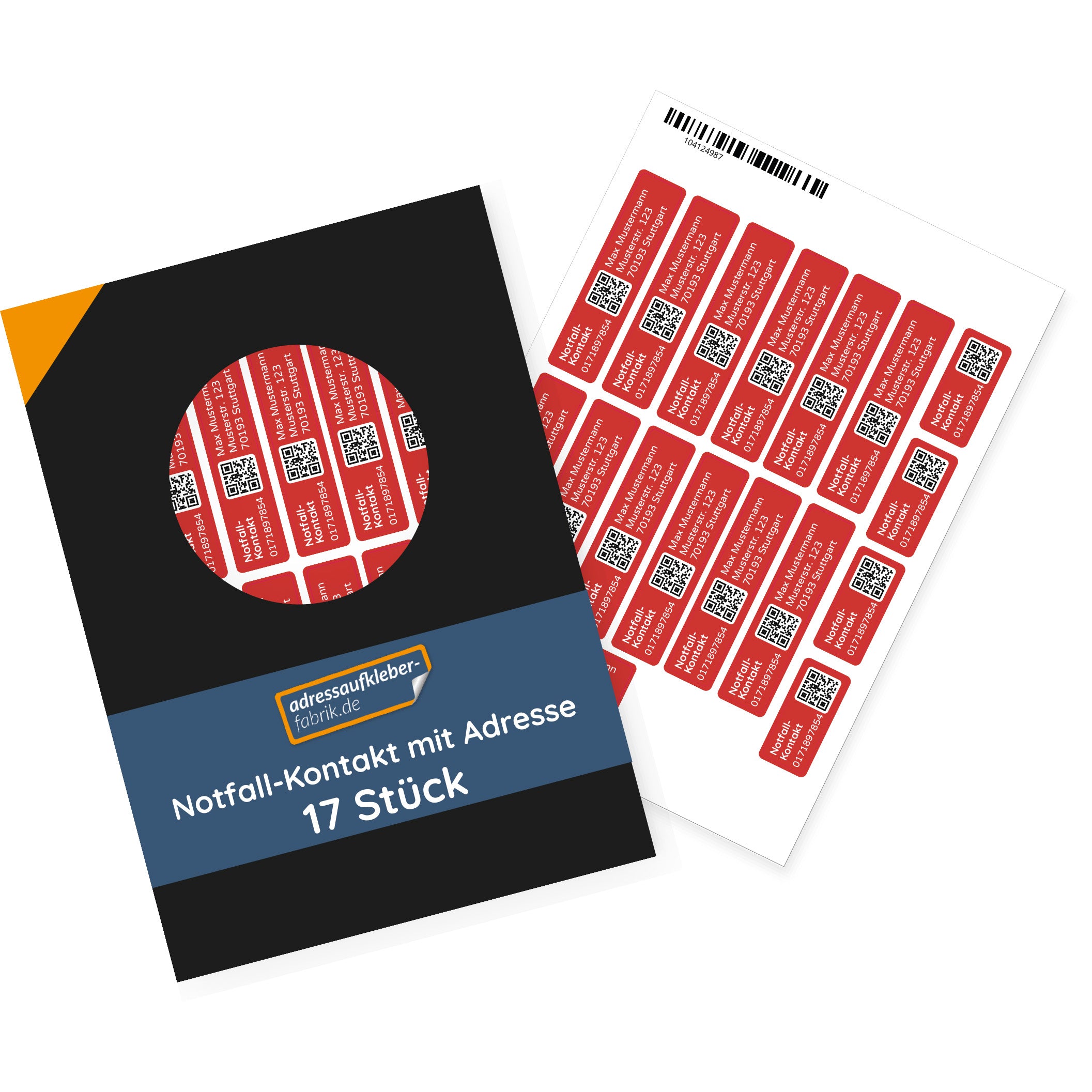 Notfallkontakt-Aufkleberset mit Name, Telefonnummer & Adresse, stark haftend, 60x13 + 30x13 mm