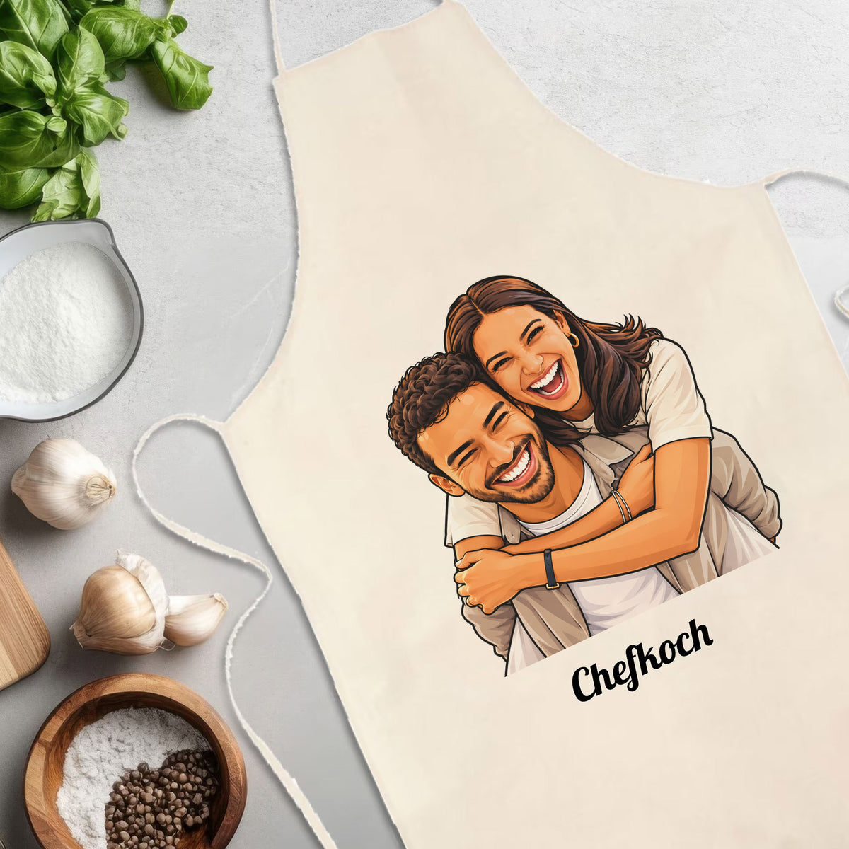 Personalisierte Schürze mit Namen & Karikatur