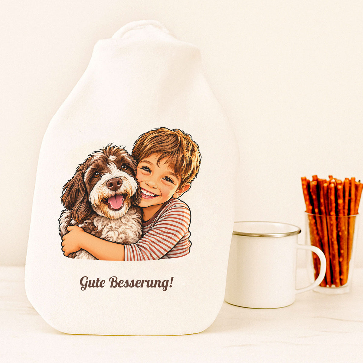 Wärmflasche mit Karikatur und Individualisierung